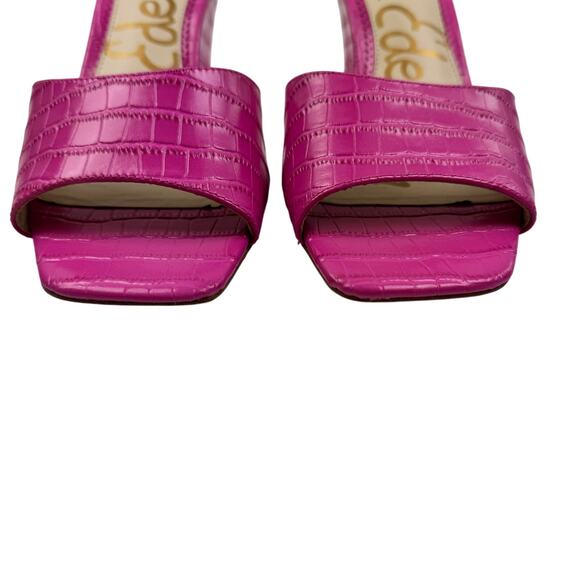 Sam Edelman Tesma Pink Croc Embossed Leather Wedge Mules Women's Size 8.5 - Picture 4 of 11